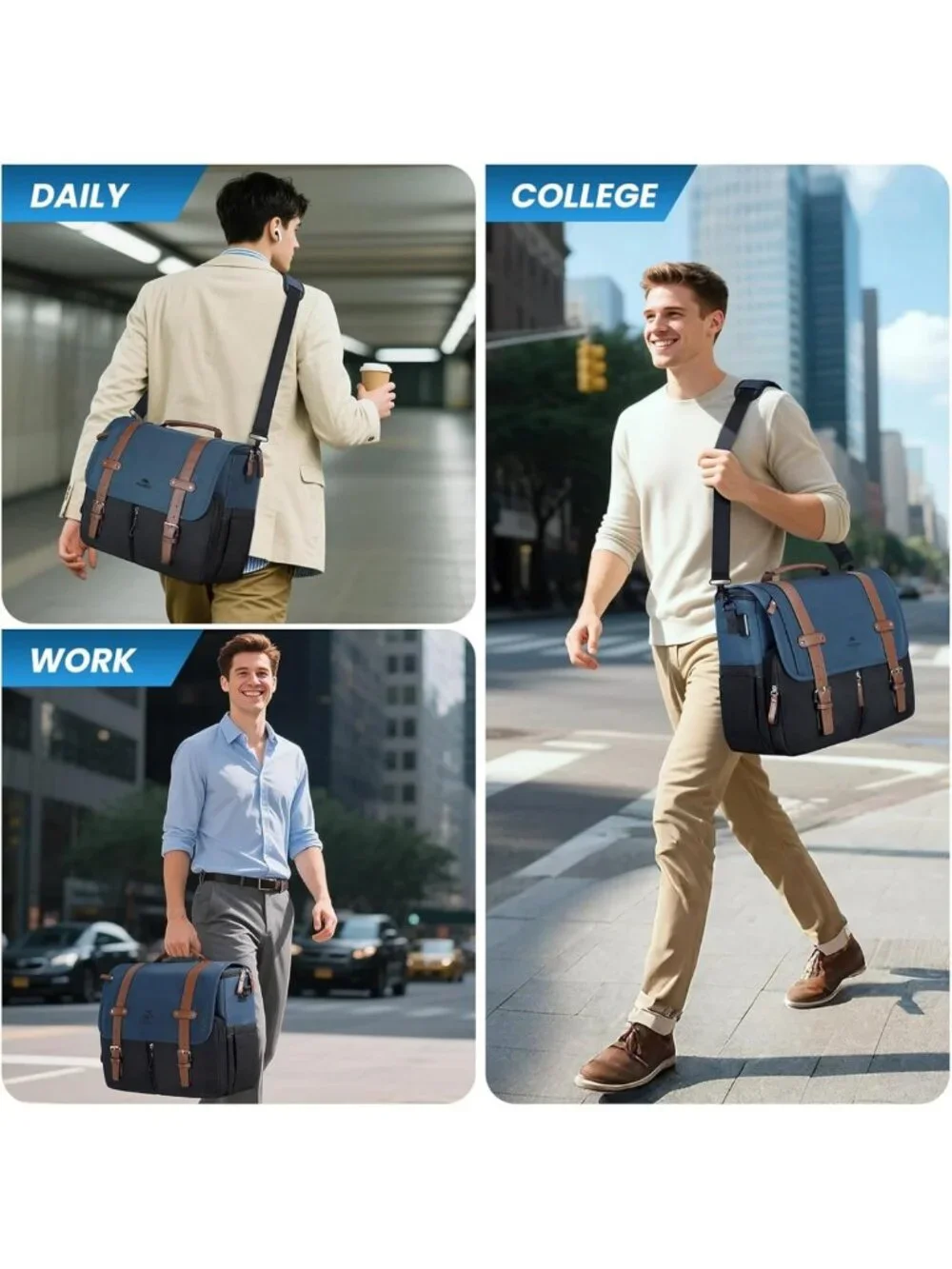 Stylish Water-Resistant Laptop Messenger Bag with USB Port | 15.6